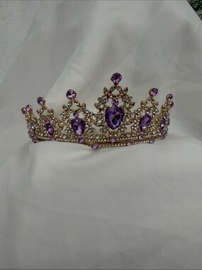 Gold Tiara with Purple Gem Accents - Women Accessories
